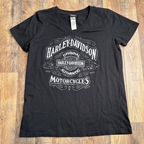 Harley Davidson T-Shirt Women's Medium Black Motorcycle Short‎ Sleeve Ohio 6432 - Picture 1 of 9